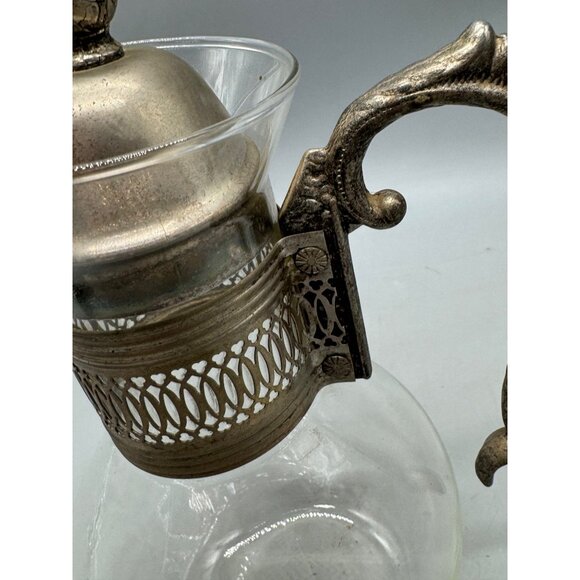 Vintage Glass Carafe Ornate Metal Handle & Lid 8=10.5" Tall Elegant Design READ - Picture 8 of 12